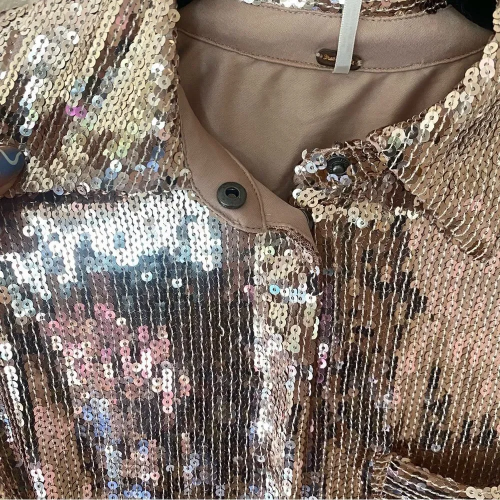 Free People Sophie Sequin mini dress champagne gold snap party Revolve S